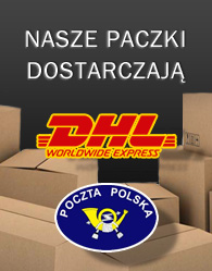 Nasz towar wysyłam kurierem DHL lub Pocztą Polską Baner wysyłka DHL Poczta polska
